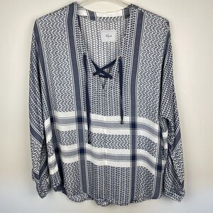 Rails Lily Tunic Top Womens Large Blue Geometric Lace Up Oversized Boho Beach